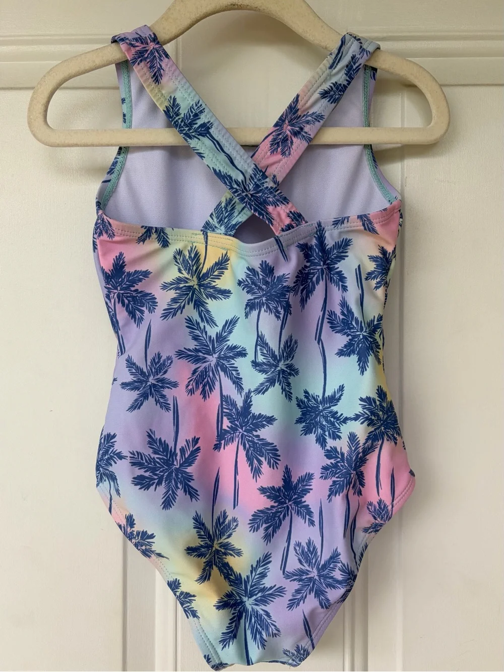 •Lands’ End• Girls Pastel Palm Tree One-Piece Swimsuit - Size 5
